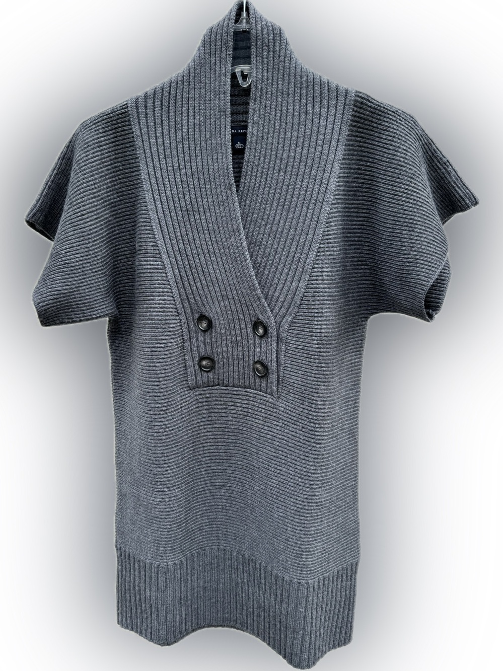 BANANA REPUBLIC 100% WOOL TUNIC SWEATER PULLOVER V NECK DOLMAN CHARCOAL M 690934